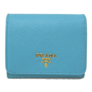 Prada tri fold wallet sky blue calfskin leather